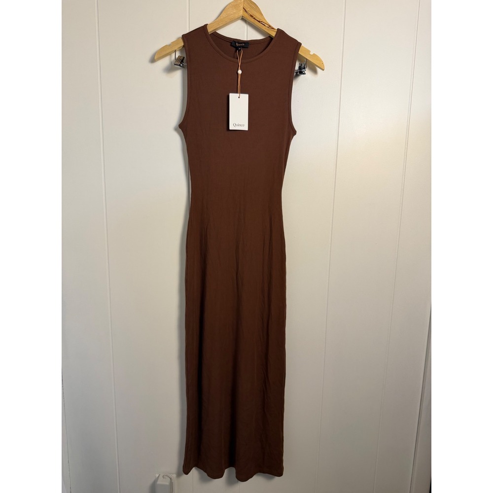 Quince Tencel Rib Knit Tank Midi Dress M Brown